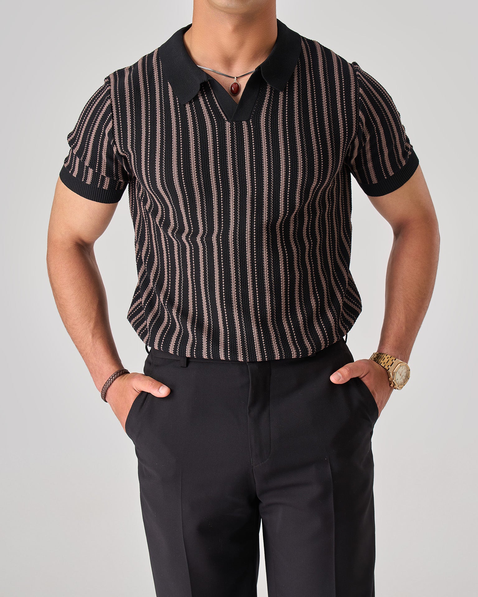 strip knit polo