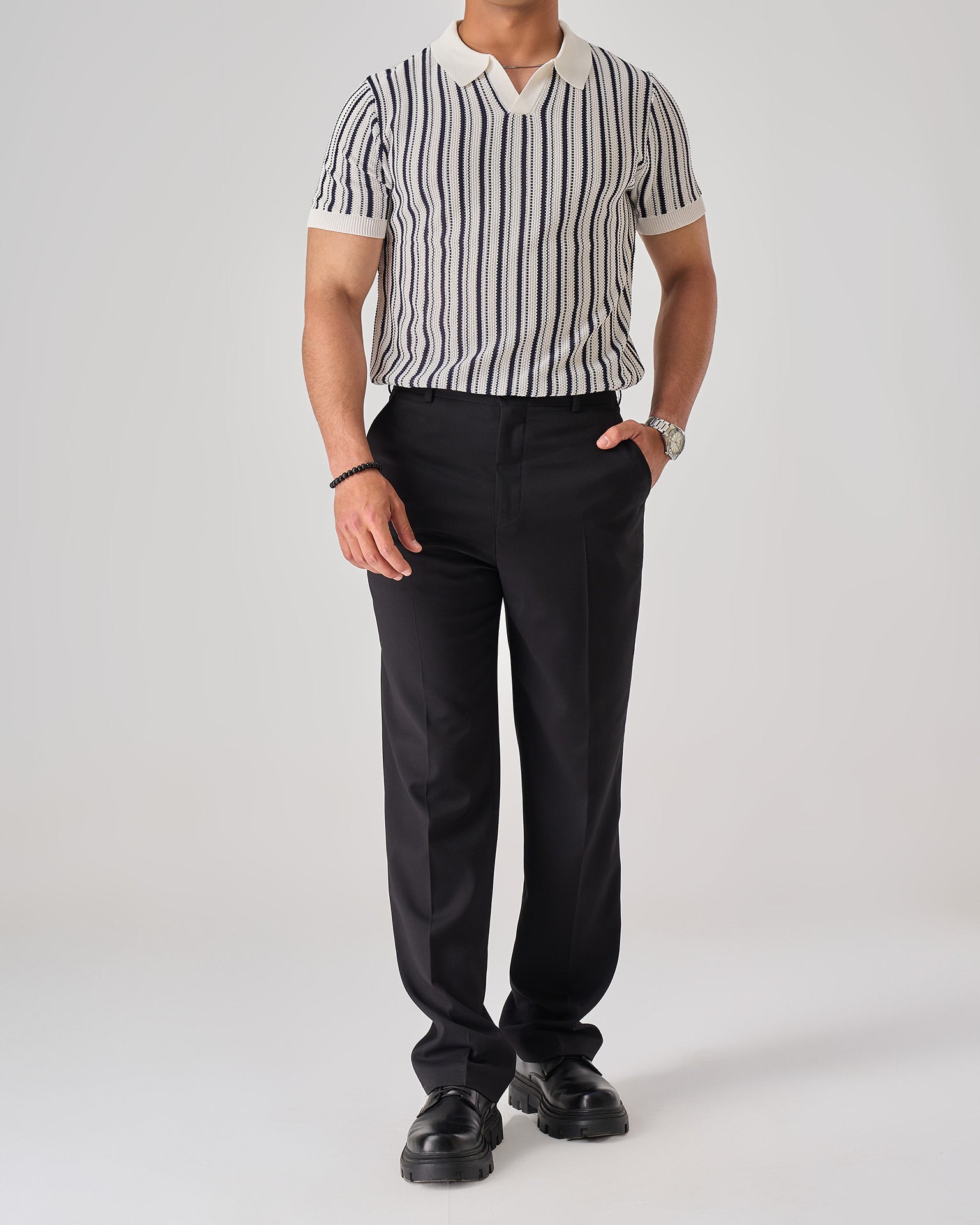 strip knit polo — 2
