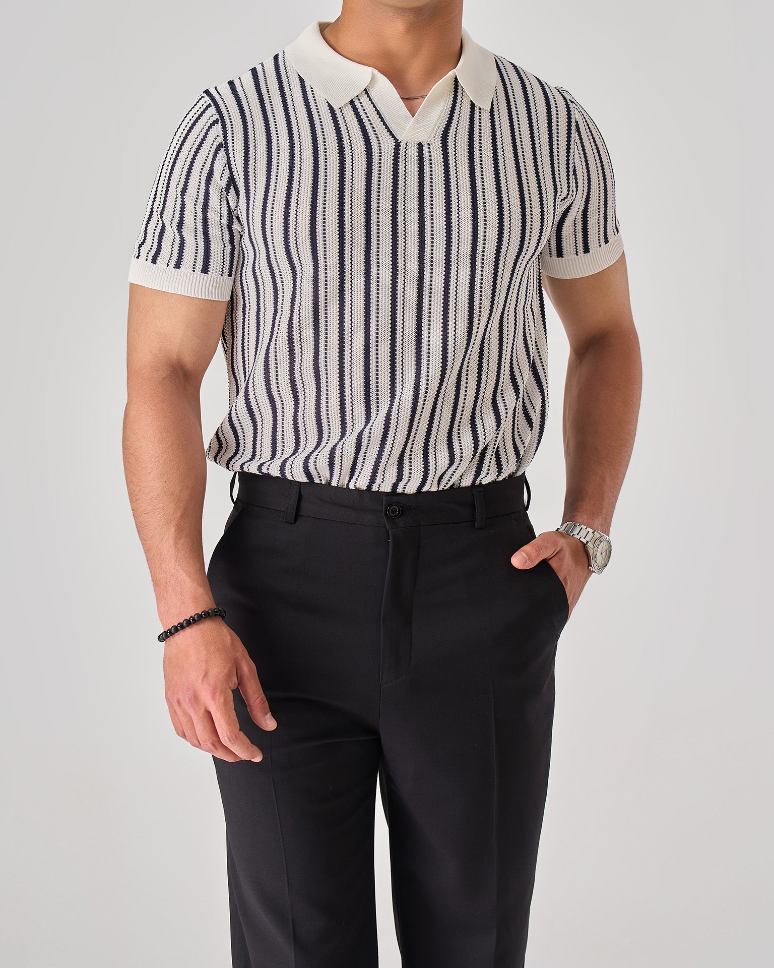 strip knit polo