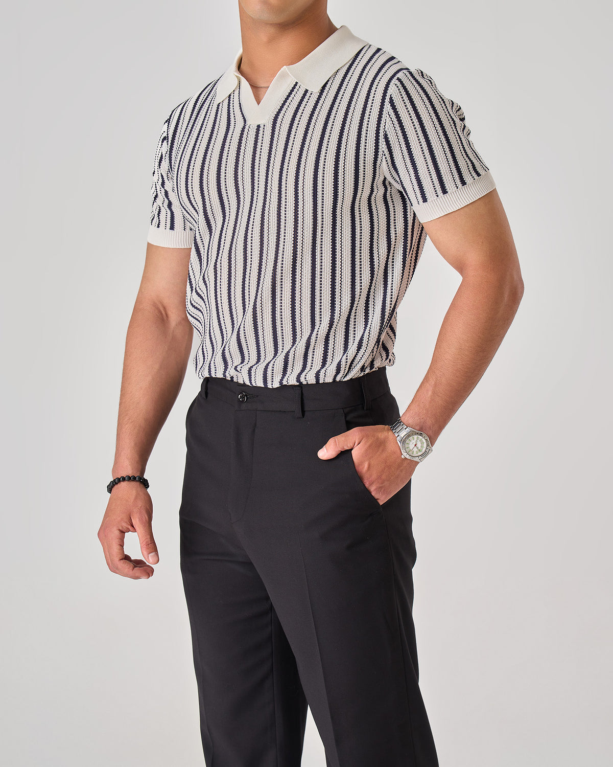 strip knit polo