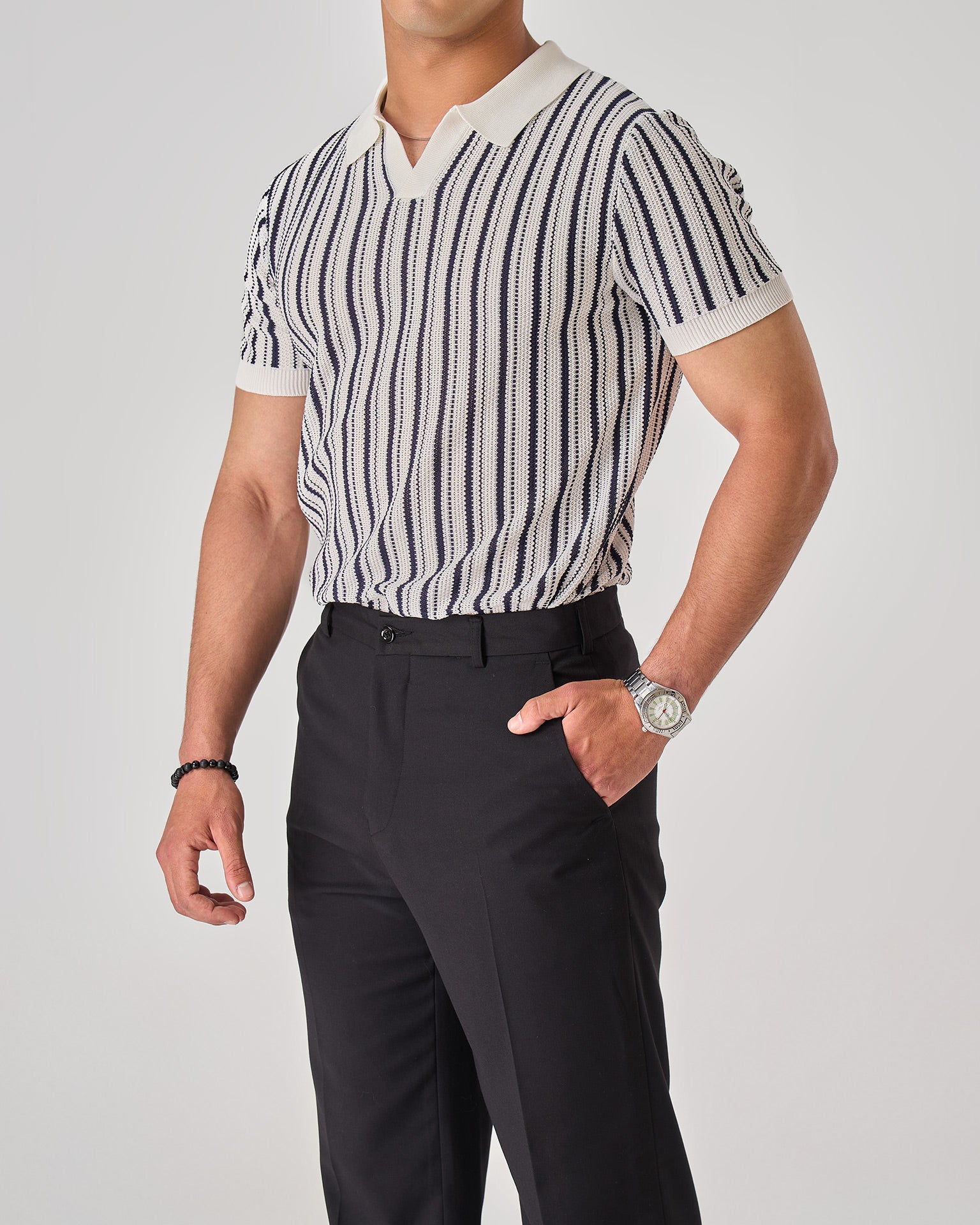 strip knit polo — 3