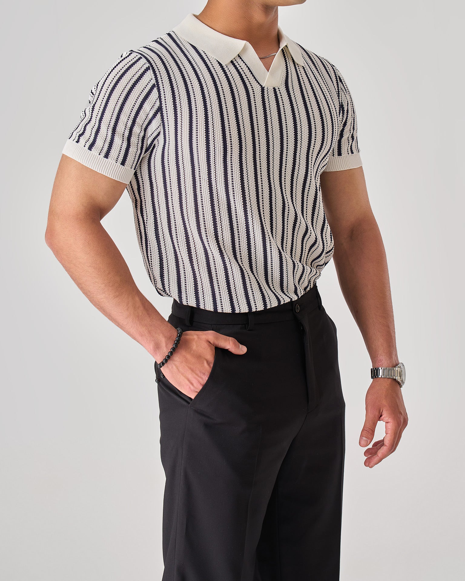strip knit polo